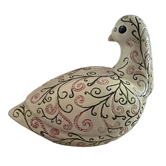 Hand Painted & Engraved Ceramic Dove Bird Trinket Box Dish 7” - Picture 2 of 8